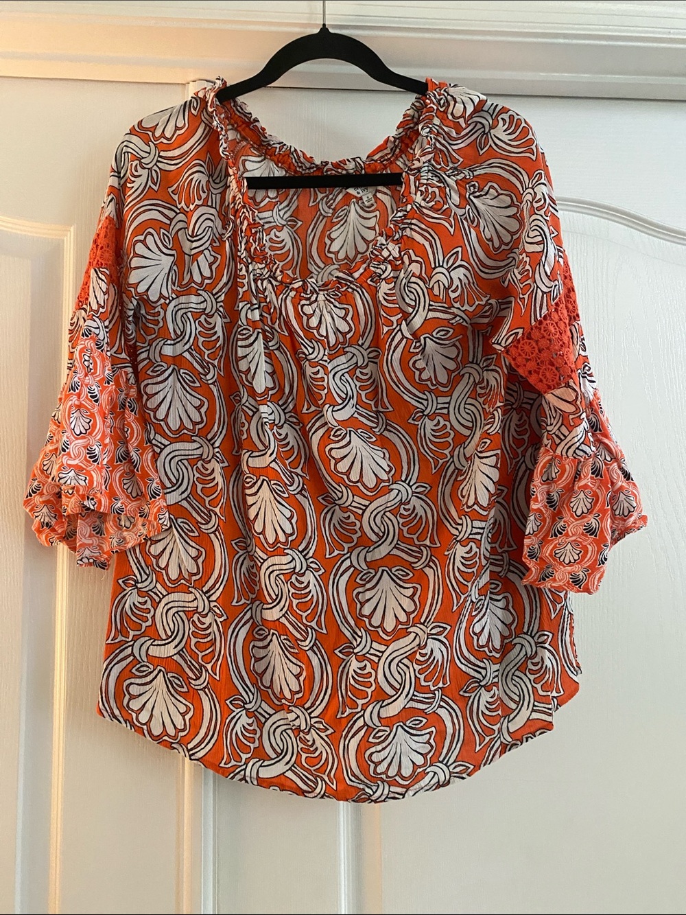 crown & ivy Orange and White Printed Peasant Blouse